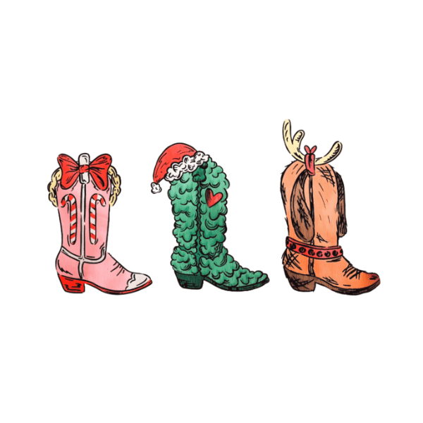 Retro Western Grinch Cowgirl Boots - Christmas Ready to Press DTF Design