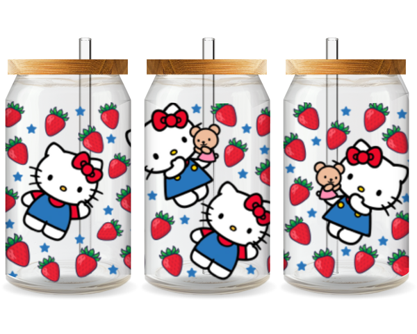 Strawberry Hello Kitty UV DTF Cup Wrap – Ready to Press UV Design