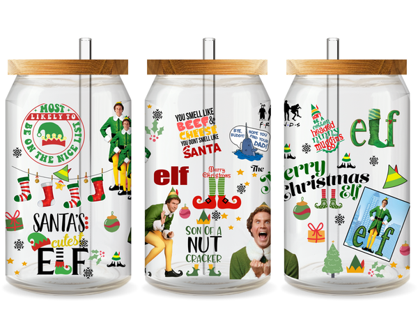 Elf Merry Christmas UV DTF Cup Wrap - Ready to Press UV Design