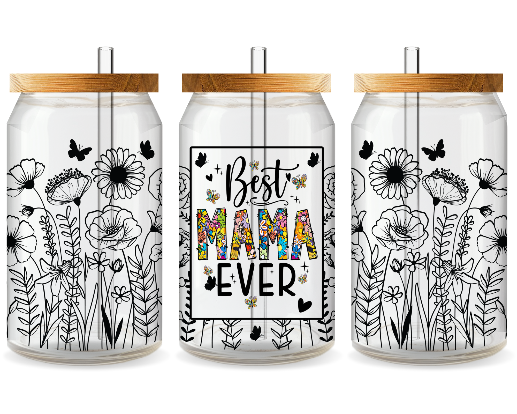 Best Mama Ever Floral UV DTF Cup Wrap – Ready to Press UV Design