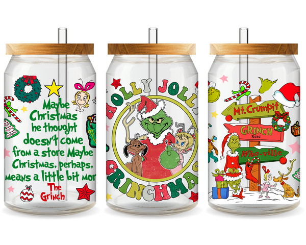 Grinch’s Festive Frown UV DTF Cup Wrap - Ready to Press UV Design