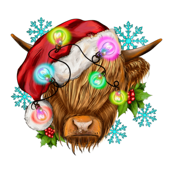 Festive Highland Cow - Ready to Press DTF Design