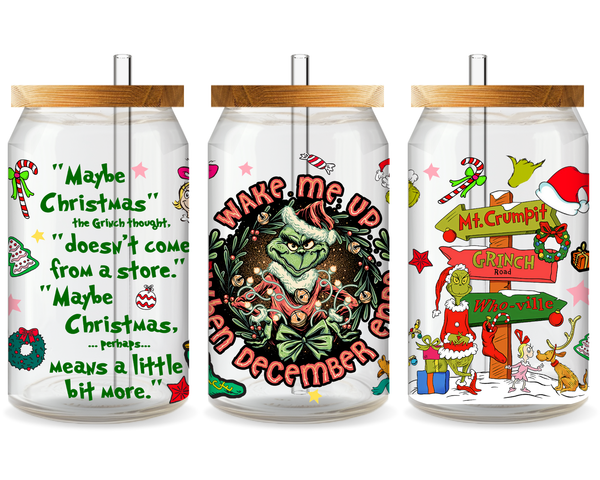 Grinch’s Cozy Christmas UV DTF Cup Wrap - Ready to Press UV Design