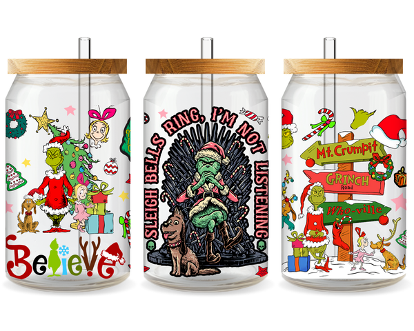 Grinch’s Naughty Grin UV DTF Cup Wrap - Ready to Press UV Design
