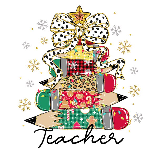 Christmas Teacher Pencil Tree Light - Ready to Press DTF Design