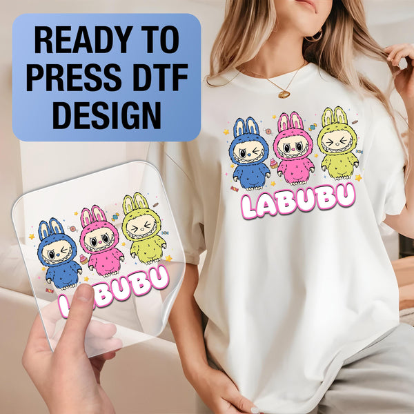 Labubu Ready to Press DTF Prints, Labubu High-Quality Heat Transfer Designs, Affordable DTF Transfers, Labubu Tshirt DTF DV03