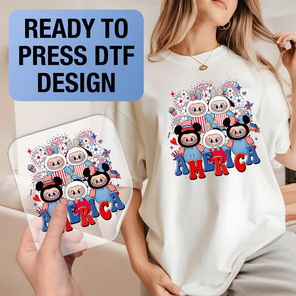 Labubu Ready to Press DTF Prints, Labubu Heat Transfer Design, Labubu 4th of July DTF Transfers, Labubu Tshirt DTF, 4th of July Dtf DV17