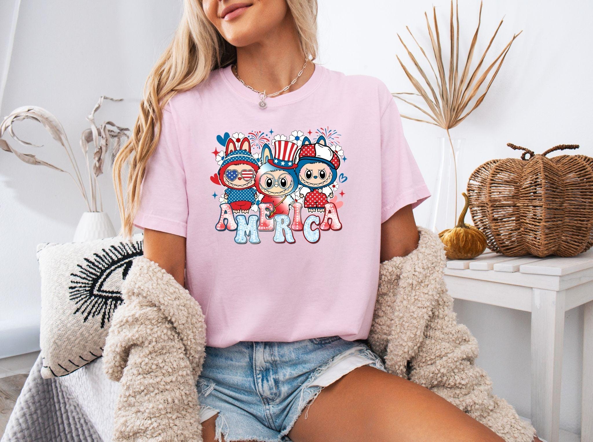 Labubu Ready to Press DTF Prints, Labubu Heat Transfer Design, Labubu 4th of July DTF Transfers, Labubu Tshirt DTF, 4th of July Dtf DV18