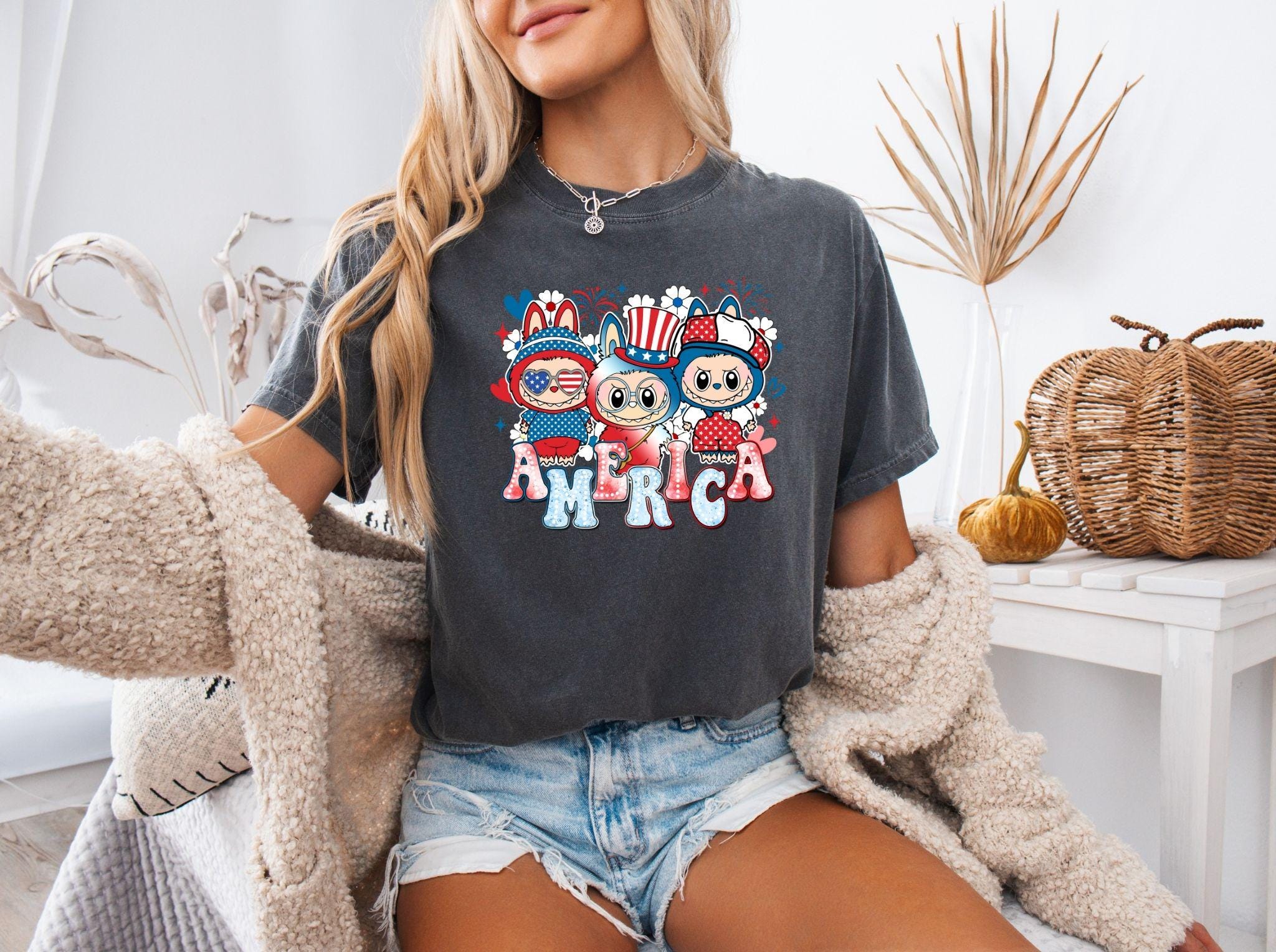 Labubu Ready to Press DTF Prints, Labubu Heat Transfer Design, Labubu 4th of July DTF Transfers, Labubu Tshirt DTF, 4th of July Dtf DV18