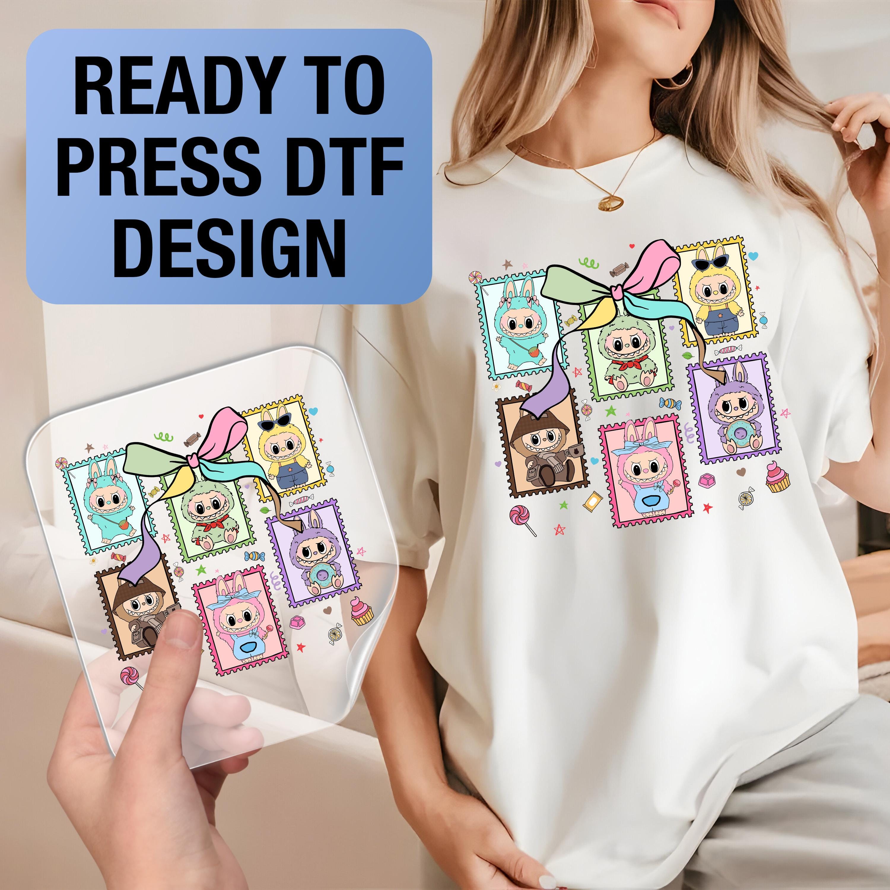 Labubu Ready to Press DTF Prints, Labubu High-Quality Heat Transfer Designs, Affordable DTF Transfers, Labubu Tshirt DTF DV20