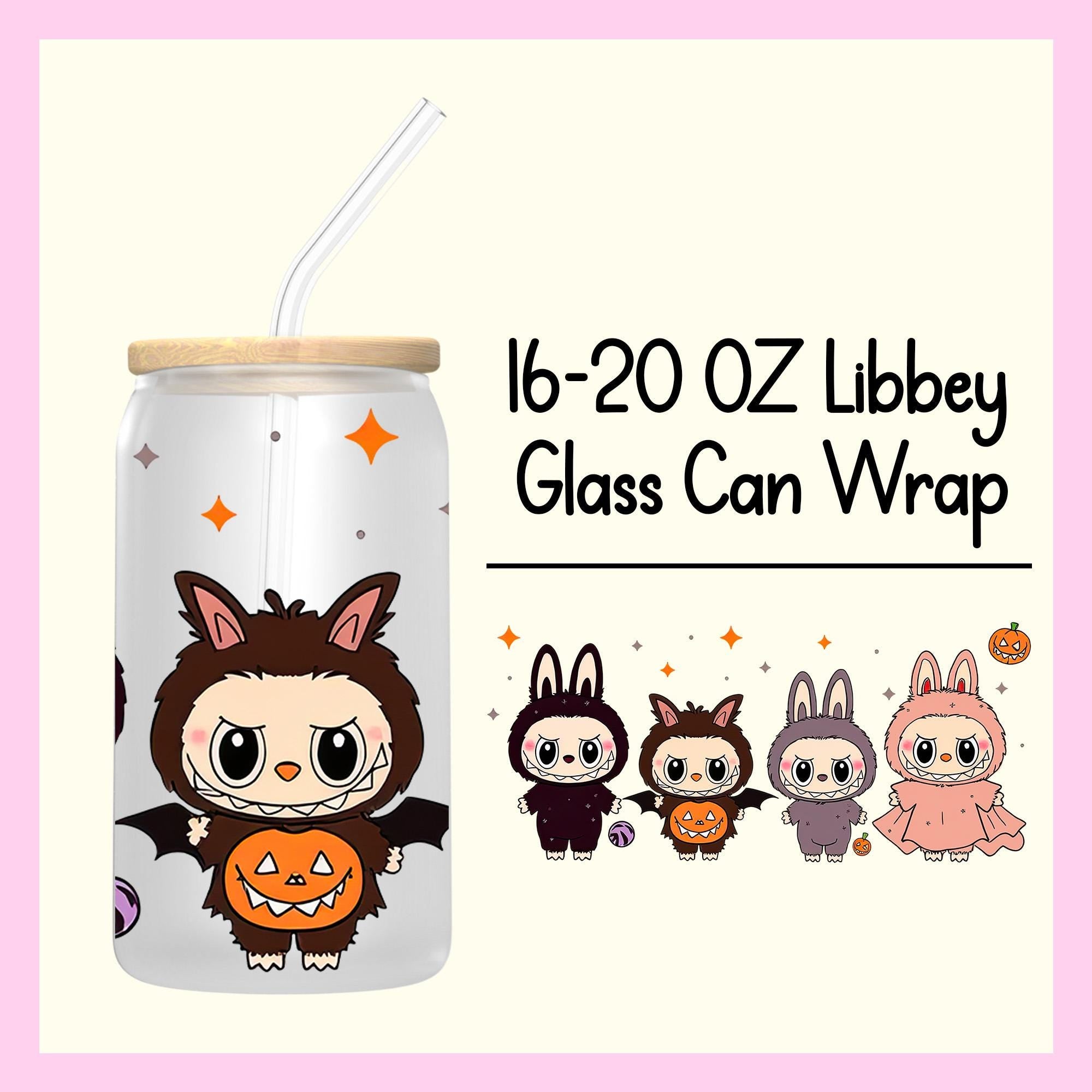 16 oz Ready to Apply Labubu Cup Wrap, Labubu UV DTF Decal, 20oz Labubu Cup Wrap, Labubu Halloween Wrap, Labubu Gift, Halloween Cup Wrap